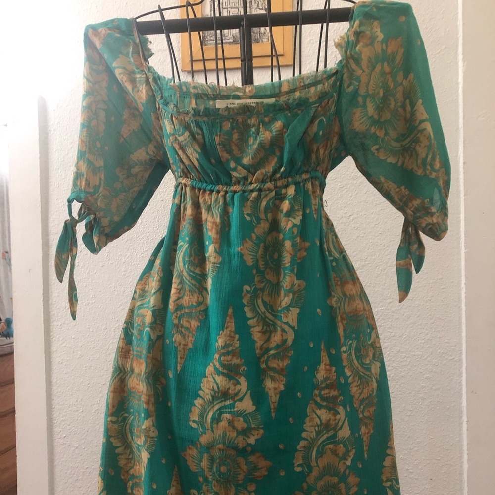 Diane Von Furstenberg teal and gold dress size 6